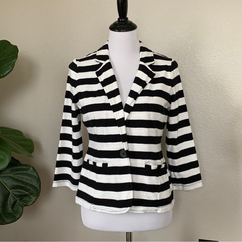 CASLON Black and White Striped Cotton Blazer Size MP